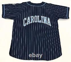 Maillot de baseball UNC North Carolina Tar Heels en jersey vintage, taille L, couleur bleu marine, cousu.