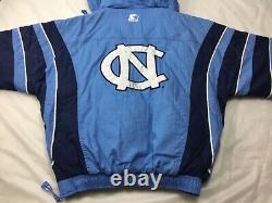 Manteau gonflant de démarrage Vintage de la Caroline du Nord, UNC NCAA Tarheels, avec capuche à fermeture éclair, taille L.