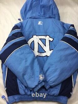 Manteau gonflant de démarrage Vintage de la Caroline du Nord, UNC NCAA Tarheels, avec capuche à fermeture éclair, taille L.