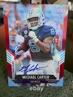 Michael Carter 2021 Score Rc Red Zone Auto # 9/20 New York Jets Unc Tar Talons