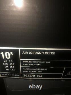 Nike Air Jordan Retro 9 IX Unc 2010 Super Rare Ds Unc Tar Talons Taille 10.5