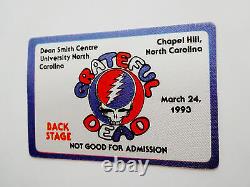 Passe backstage Grateful Dead North Carolina Tar Heels UNC NC 3/24/93 3/24/1993