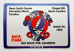 Passe de coulisses Grateful Dead North Carolina Tar Heels UNC NC 24/03/93 24/03/1993