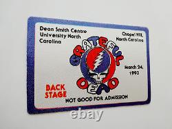 Passe de coulisses Grateful Dead North Carolina Tar Heels UNC NC 3/24/93 3/24/1993