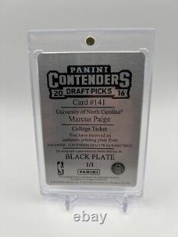 Plaque d'impression auto 1/1 Marcus Paige 2016 Panini Contenders UNC Tar Heels