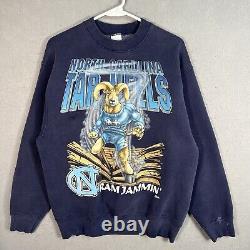 Sweatshirt vintage des années 90 North Carolina Tar Heels Taille adulte L Bleu Col rond pour hommes