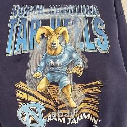 Sweatshirt vintage des années 90 North Carolina Tar Heels Taille adulte L Bleu Col rond pour hommes