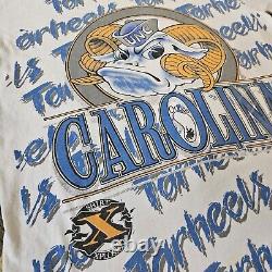T-SHIRT MASCOTTE UNC TARHEELS VINTAGE ANNÉES 90 XPLOSION TAILLE X-LARGE ONEITA CAROLINE DU NORD