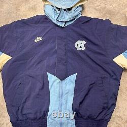 Veste à capuche matelassée Nike UNC Tarheels de Caroline du Nord des années 90, zip intégral, taille XL
