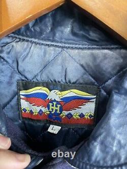 Vintage North Carolina Unc Tar Heels Jeff Hamilton Leather Jacket Coat Hommes Grands