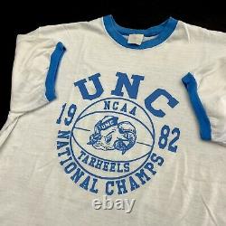 Vtg 1982 Heels North Carolina Tar Unc Champion National T Shirt Ras Du Cou L Jordan